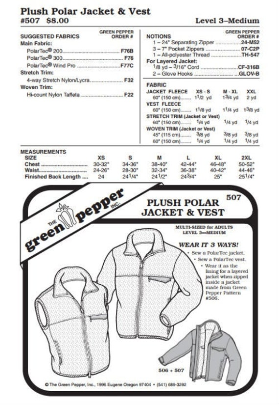 Adult’s Plush Polar Jacket & Vest Pattern - 507 - The Green Pepper Patterns Adult’s Plush Polar Jacket & Vest Pattern - 507 - The Green Pepper Patterns