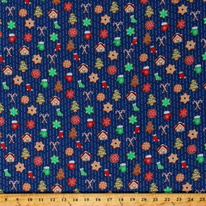 Cotton Gingerbread Cookies Christmas Trees Mittens Snowflakes Houses Stockings Candy Canes Sweater Weather Fabric Print by the Yard D508.61