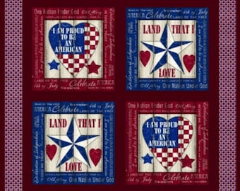 35.5" X 44" Panel American Pride Patriotic USA 4th of July Hearts Stars Fabri-Quilt Red Cotton Fabric Panel (11230591) D335.40