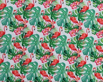 Cotton Flamingos Tropical Animals 2024 Birds Flamingo White Cotton Fabric Print by the Yard (133825) D786.10