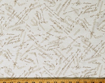 Cotton Christmas Songs Music Words Writing Winter Seasonal Postcard Holiday Cream Cotton Fabric Print by the Yard (POHO-04441-NE) D508.70