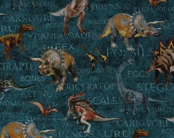 Cotton Dinosaurs Dinos Stonehenge Prehistoric World Kids Teal Cotton Fabric Print by the Yard (24743-68) D583.79