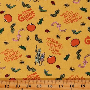 Cotton James and the Giant Peach Roald Dahl Kids Book Peaches Yellow Cotton Fabric Print by the Yard (C7741-YELLOW) D476.50 Riley Blake