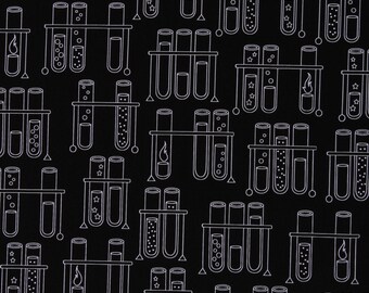 Cotton Test Tubes Chemistry Science Fair Black Cotton Fabric Print by the Yard (SRK-17928-2BLACK) D580.59