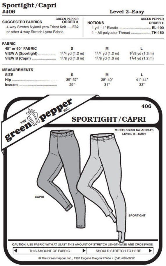 Adult’s Sport Tights Pattern - 406 - The Green Pepper Patterns Adult’s Sport Tights Pattern - 406 - The Green Pepper Patterns
