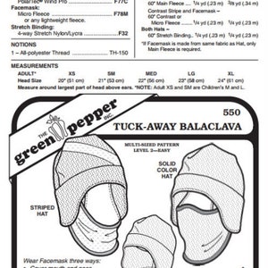 Tuck-Away Balaclava Face Mask Neck Warmer Hat #550 Sewing Pattern (Pattern Only) gp550