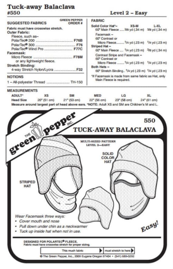 Tuck-Away Balaclava PDF Pattern - 550 - The Green Pepper Patterns Tuck-Away Balaclava PDF Pattern - 550 - The Green Pepper Patterns
