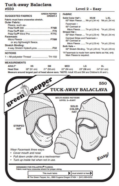 Tuck-Away Balaclava PDF Pattern - 550 - The Green Pepper Patterns Tuck-Away Balaclava PDF Pattern - 550 - The Green Pepper Patterns