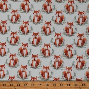 Cotton Cute Foxes Woodland Animals Creatures Forest Friends Green Cotton Fabric Print by the Yard D386.23 Official Licensed 3 Wishes Fabric