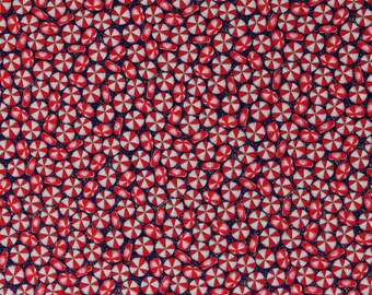 Cotton Red and White Mints on Blue Christmas Candies Candy Night of the Nutcracker Cotton Fabric Print by the Yard (12019561) D410.07
