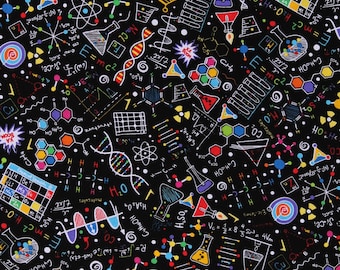 Cotton Science Math Equations Chemistry Experiments Cotton Fabric Print by the Yard GAIL-C8249 BLACK) D376.42