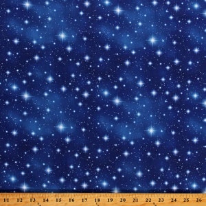Cotton Stars Starry Night Sky Galaxy Space Navy Blue Cotton Fabric Print (121201)