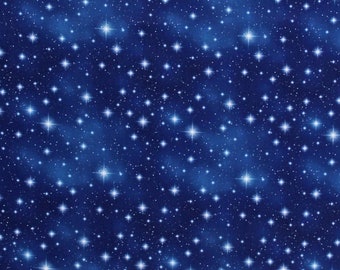 Cotton Stars Starry Night Sky Galaxy Space Navy Blue Cotton Fabric Print (121201)