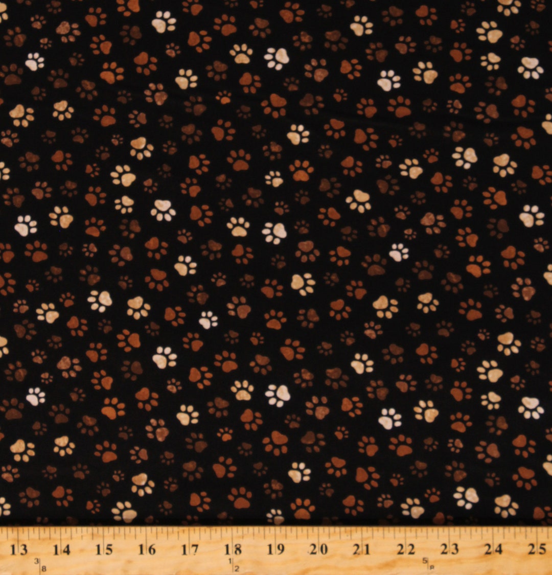 Cotton Dog Paws Animals Prints Dirty Paws Black Cotton Fabric Print by