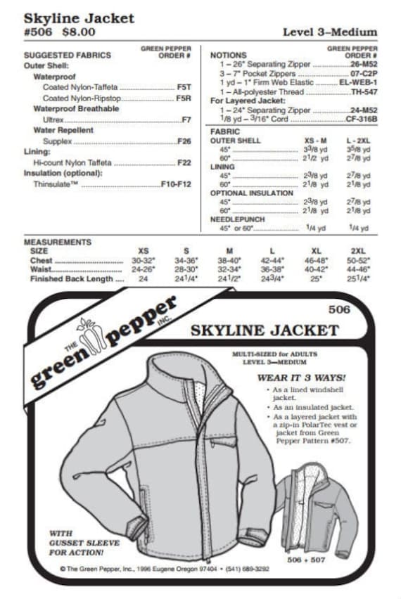 Adult’s Skyline Jacket Pattern - 506 - The Green Pepper Patterns Adult’s Skyline Jacket Pattern - 506 - The Green Pepper Patterns