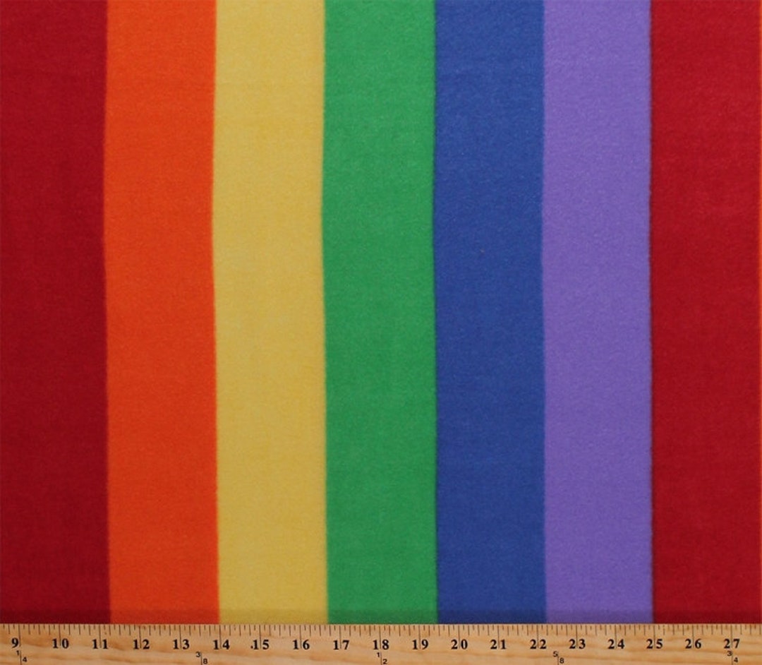 Fleece Rainbow Stripes Multi-colored Striped Fleece Fabric Print by the
