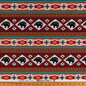 Cotton Southwestern Stripes Tribal Designs Bears Paws Red Orange Gold Turquoise Tucson Cotton Fabric Print by the Yard D463.60