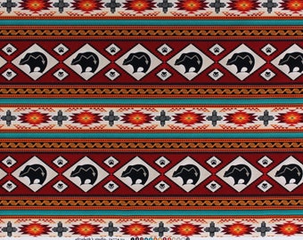 Cotton Southwestern Stripes Tribal Designs Bears Paws Red Orange Gold Turquoise Tucson Cotton Fabric Print by the Yard D463.60