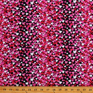 Cotton Valentine&#39;s Day Tossed Hearts Pink Red White Hearts on Black Love Cotton Fabric Print by the Yard 10652975 D379.73 Fabric Traditions