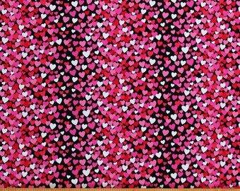 Cotton Valentine's Day Tossed Hearts Pink Red White Hearts on Black Love Cotton Fabric Print by the Yard (10652975) D379.73