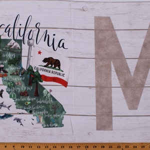 19" X 44" Panel California Republic Californian West Coast Map Travel My Home State Cotton Fabric Panel (DP23134-10WHITEMULTI) D665.43