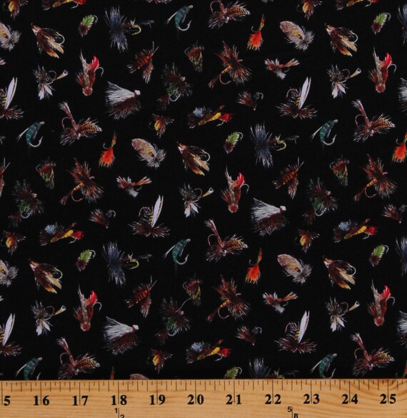 Cotton Fishing Lures Fishing Gear Tackle Bait Tight Lines Black Cotton  Fabric Print by the Yard 611BLACK D363.30 -  Canada