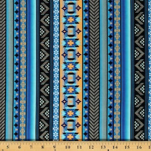 Cotton Southwest Aztec Southwestern Geometric Patterned Arrows Stripes Blue Cotton Fabric Print by the Yard (124763) D464.51