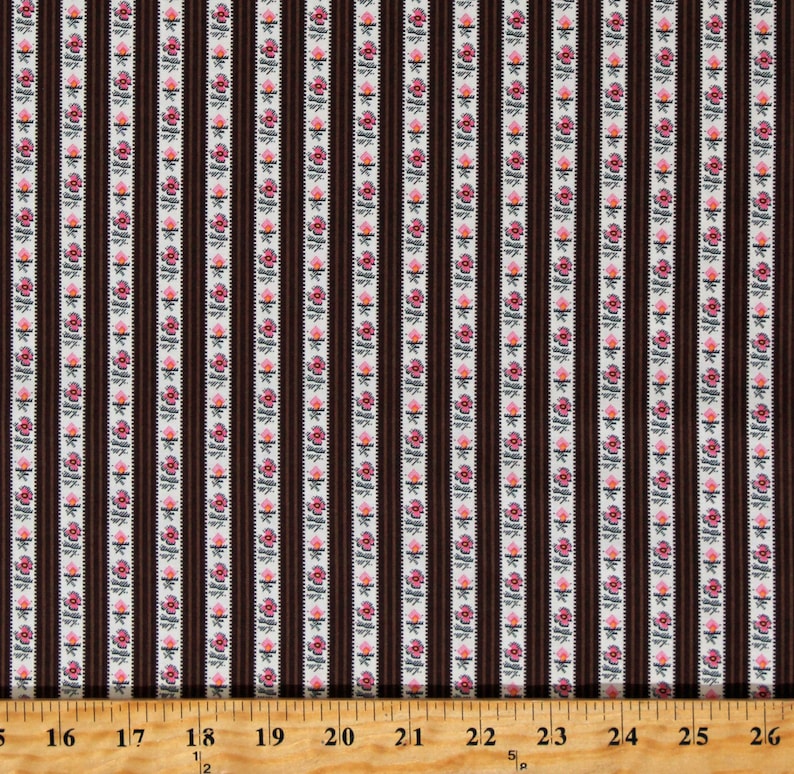 Cotton Floral Stripes Flowers Pink Cream Brown Petite Perennials ...