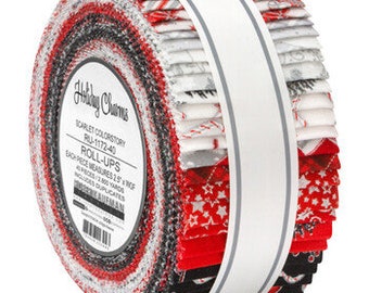 Jelly Roll - Holiday Charms Scarlet Colorstory Winter Christmas Silver Metallic 2.5" Strips Roll-Ups Quilter's Cotton Fabric Precuts M523.38