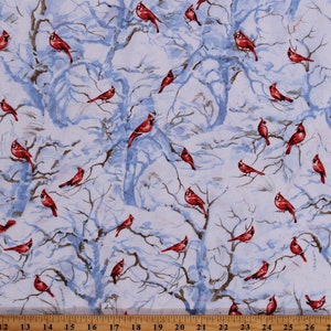 Cotton Cardinals Birds Animals Winter Holiday Christmas Seasonal White Cotton Fabric Print by the Yard (WINTER-C8666-WHITE) D506.74