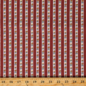 Cotton Floral Stripes Flowers Yellow Gold Cream Rust Red Petite Perennials Annette Plog Cotton Fabric Print by the Yard (52532-7) D140.02