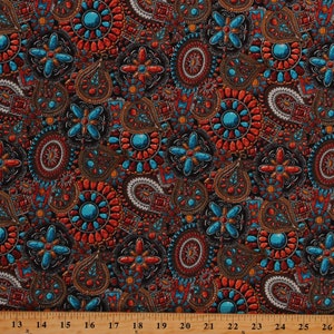 Cotton Southwestern Beaded Jewelry Pieces American Heritage Cotton Fabric Print by the Yard (ETJ-6389-143CORAL) D366.02