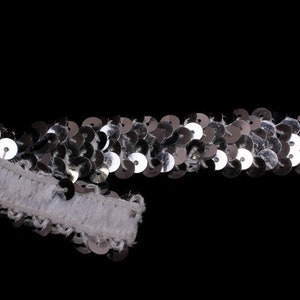 7/8&quot; wide Silver Stretch Sequins Trim Sequined Stretchy Elastic Embellishments By the Yard (70659-55625) M217.19