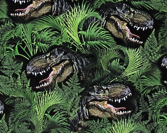 Cotton Dinosaurs in the Forest Dinos Animals Prehistoric Age Green Cotton Fabric Print by the Yard (DINO-CD1808-GREEN) D680.86