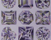 24 quot X 44 quot Panel Gemstone Crystal Diamonds Jewels Hearts Squares Stars Fascets White Cotton Fabric Print by the Yard (DP22669) D483.37