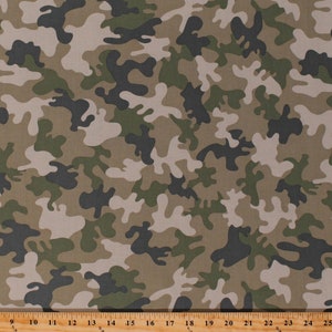 Cotton Camouflage Camo Hunting Green Tan Cotton Fabric Print by the Yard (STELLA-1723-FOREST) D760.34