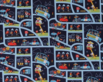 Cotton Kids Animals Policemen Police Officers Burglers Cars Cute Funny Cops & Robbers Cotton Fabric Print by the Yard (C8611 NAVY) D377.42