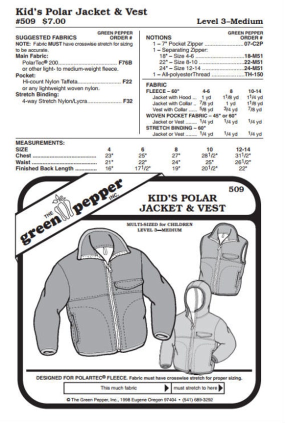 Kid’s Polar Jacket & Vest - 509 - The Green Pepper Patterns Kid’s Polar Jacket & Vest - 509 - The Green Pepper Patterns