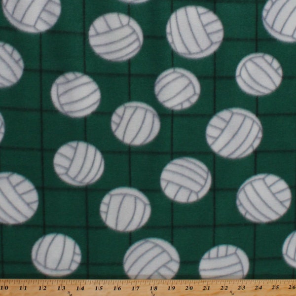 Fleece Volleyballs on Net Green Sports Fleece Fabric Print by the Yard 3511m-12n A405.19