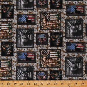 Cotton Realtree Patriotic Patch Camouflage Hunting Deer American Flags Cotton Fabric Print by the Yard D768.74 Licensed Sykel Enterprises