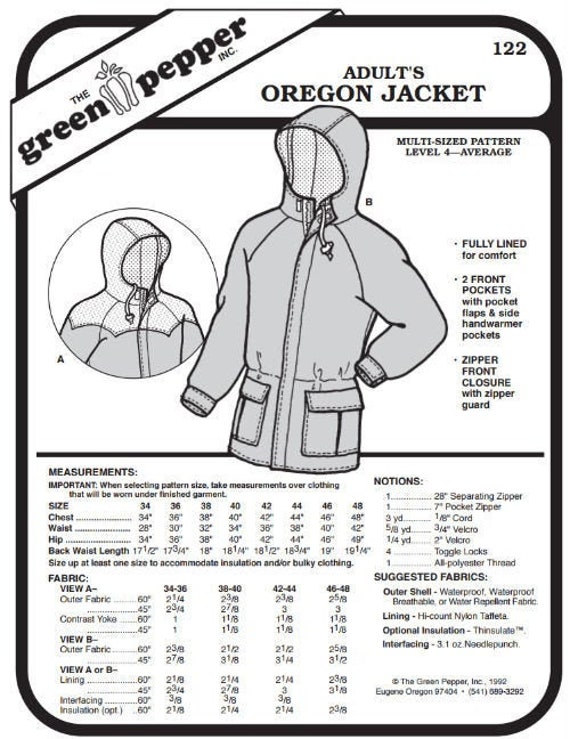 Adult’s Oregon Jacket Pattern - 122 - The Green Pepper Patterns Adult’s Oregon Jacket Pattern - 122 - The Green Pepper Patterns