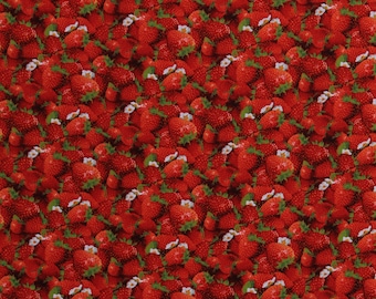 Cotton Strawberries Strawberry Blossoms Fruit Berries Food Kitchen Summer Berry Good Red Cotton Fabric Print by the Yard (155RED) D650.07