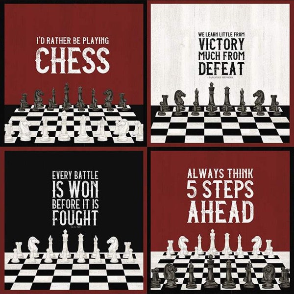 36" X 44" Panel Chess Pieces Boards Games Sayings Phrases Strategy I'd Rather Be Playing Chess Cotton Fabric Panel (P11264-Panel) D682.75