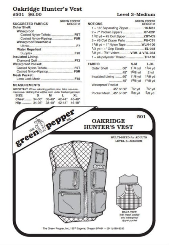 Adult’s Oakridge Hunter’s Vest Pattern - 501 - The Green Pepper Patterns Adult’s Oakridge Hunter’s Vest Pattern - 501 - The Green Pepper Patterns