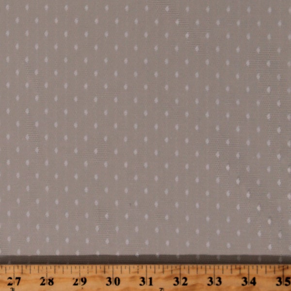 Point D'esprit White Dotted Mesh 1-Way Stretch 66" Wide Polyester Fabric by the Yard (2342R-11E-White)