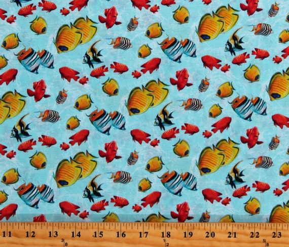 Buy Cotton Fish Tropical Fishes Allover Blue Water Sea Ocean Reef Life  Lorenzo Tempesta Cotton Fabric Print by the Yard 5748-11 D762.72 Online in  India 