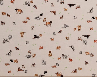 Cotton Tiny Dogs Dog Breeds Puppy Puppies Tennis Balls Pets Petit Cream Cotton Fabric Print by the Yard (WELD-20339-14NATURAL) D485.50