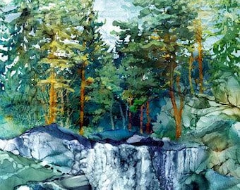 29" X 44" Panel Scenic Scenery Nature Waterfalls Forests Woods Cedarcrest Falls Northcott Teal Multicolor Cotton Fabric Panel D139.19