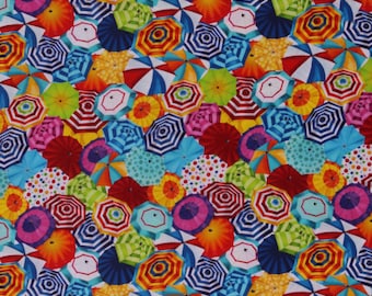 Cotton Umbrellas Stripes Designs Patterned Beach Sun Sand Multicolor Cotton Fabric Print by the Yard (GAIL-CD2772-MULTI) D786.17