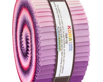 Roll-Ups Kona® Cotton Solids Wildberry Palette Pinks Purples 2.5" Fabric Strips Jelly Roll Quilter's Fabric Precuts Bundle M524.32